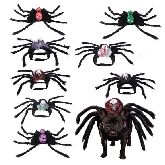 mdesiwst Pet Spider Costume, Halloween Cat Spider Outfit with Skull Face, Black Spider Holiday Apparel for Cats Dogs Cosplay Party Photo Props