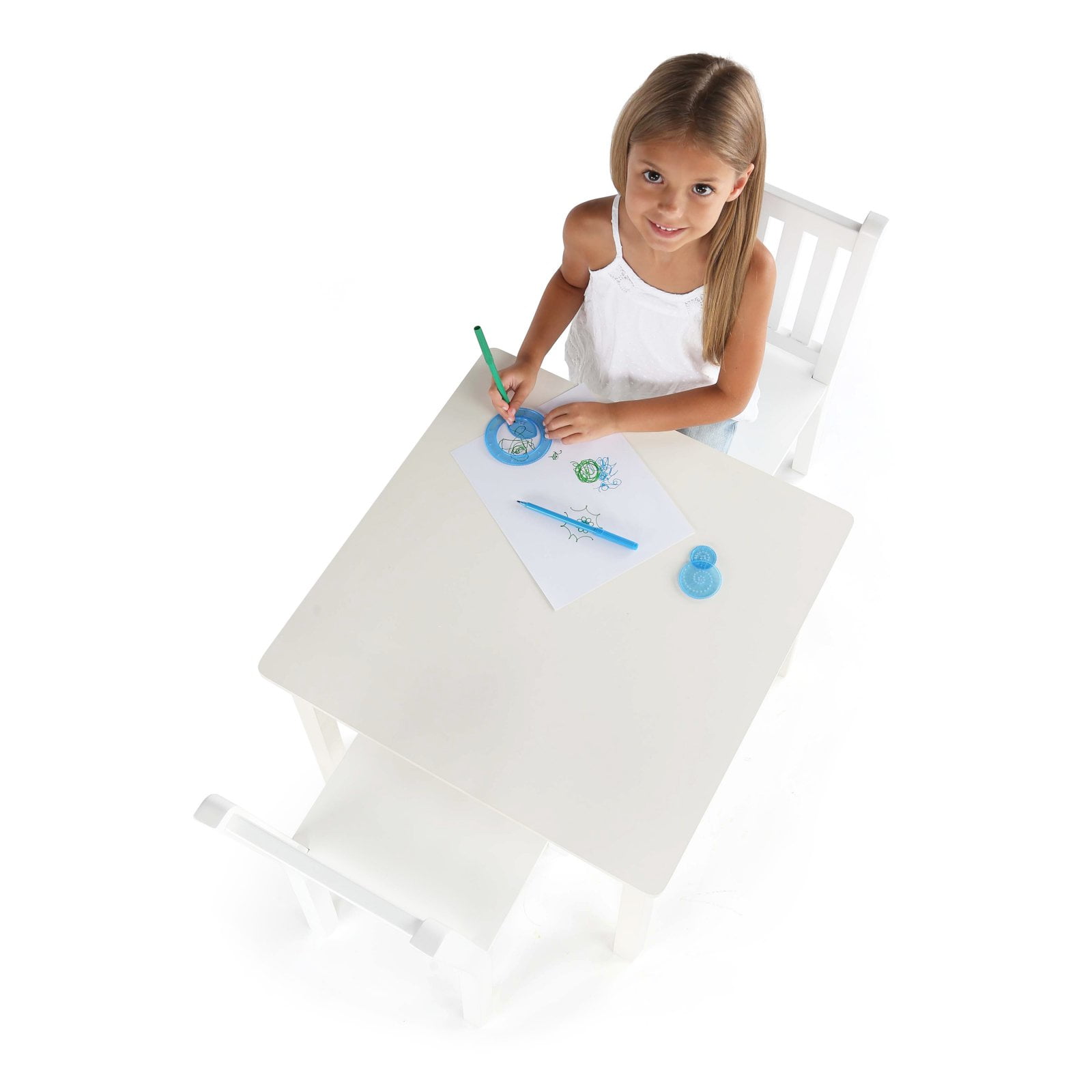 Daylight Tot Tutors Kids Wood Table and 2 Chairs Set White 