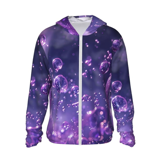 Balery Purple Bubble Abstract Art Sudadera ligera de manga larga con capucha y protección solar UPF 50+ para hombre y mujer, ideal para pesca y running-Small