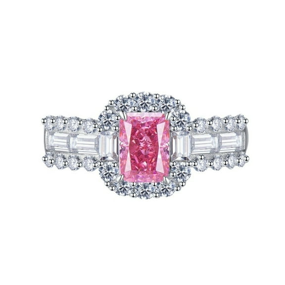 1 Carat 925 Sterling Silver Engagement Rings for Women Radiant Cut Pink Ring Jewelry Crushed Ice CZ Cocktail Statement Rings for Christmas Mothers Valentines Day