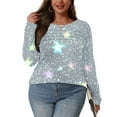 thumbnail image 6 of ClodeEU Womens Spring Summer Crew Neck Long Sleeve Floral Print Shimmer T-Shirt Top Silvery ~,Womens Plus S, 6 of 8
