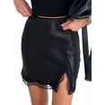 thumbnail image 2 of Women'S Satin Lace Trim High Waist Split Hem Bodycon Mini Short Skirt, 2 of 10