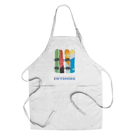 Jackson Hole, Wyoming - Snowboards in Snow - Lantern Press Artwork (Cotton/Polyester Chef's Apron)