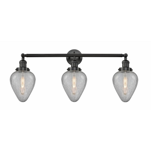 205-BK-G165-Innovations Lighting-Geneseo-3 Light Bath Vanity in Industrial Style-32 Inches Wide by 14 Inches High Matte Black Finish with Clear