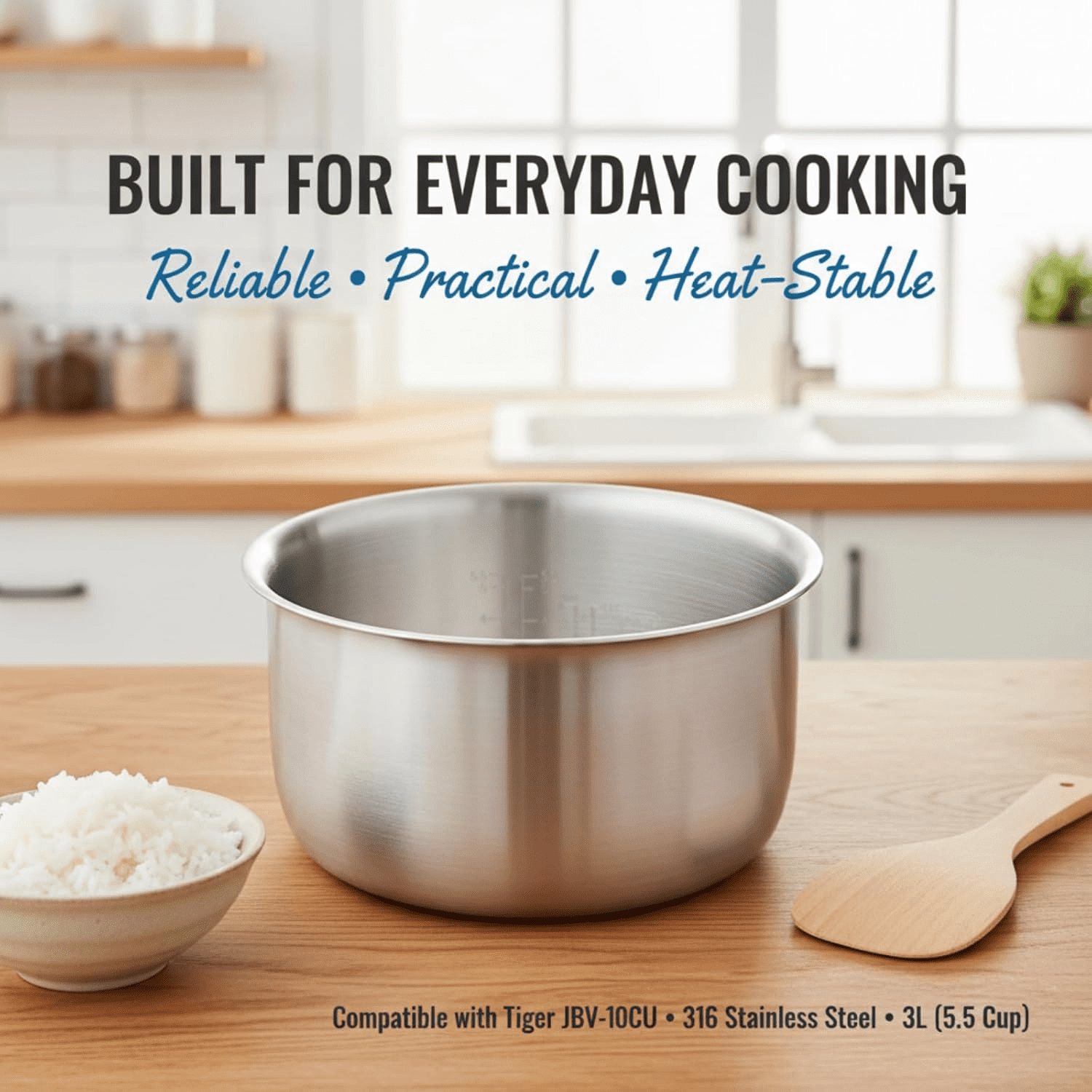 316 Stainless Steel Inner Pot Compatible with Tiger JBV-10CU Rice Cooker, 3L 5.5 Cup Replacement Inner Bowl, Stable Heating Structure for Daily Cooking Performance