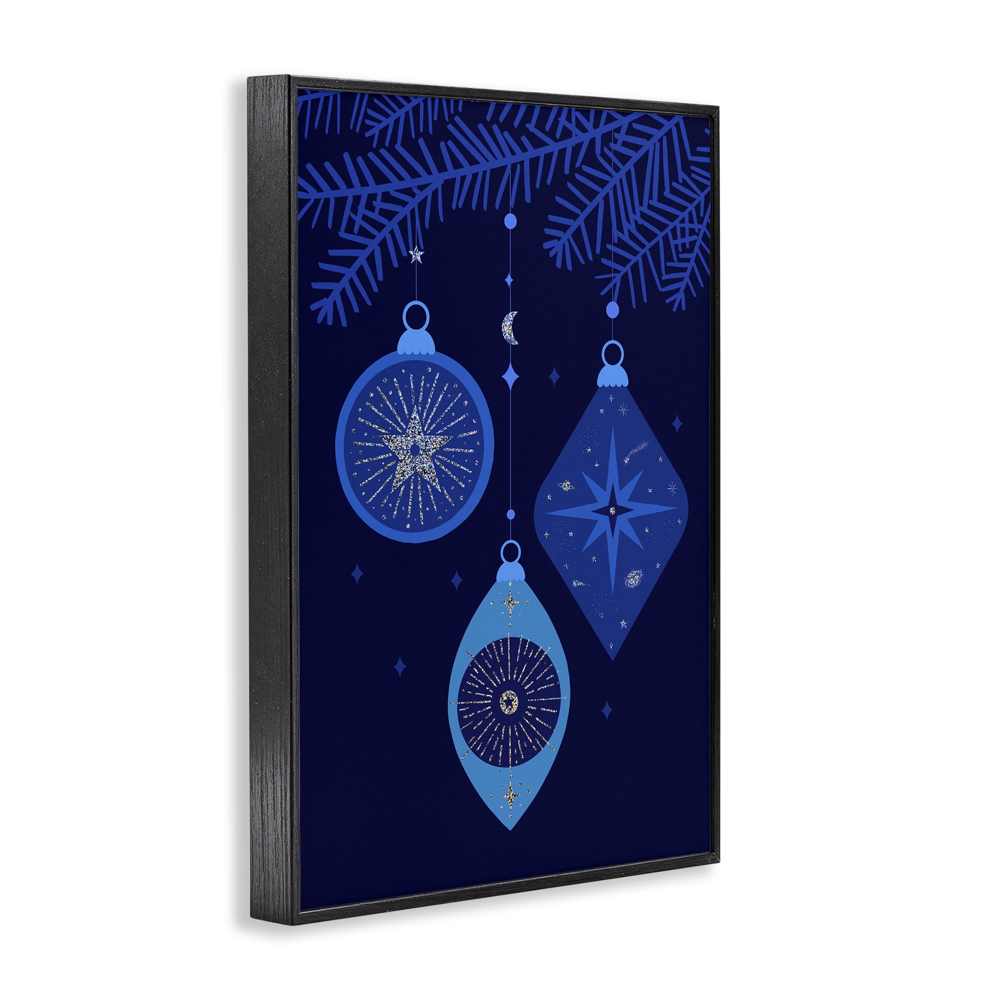 Stupell Industries Blue Hanging Ornaments Holiday Painting Black Framed Art Print Wall Art, 20 x 30