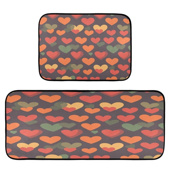 Love Pattern 2-Piece Kitchen Carpet Mat Set, Non-Slip Memory Foam, Soft for Kitchen and Living Room Use