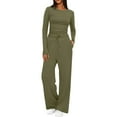 thumbnail image 3 of Lumtrix 2 Piece Lounge Sets for Women Fall Outfits Long Sleeve Wide Leg Tracksuits Womens Casual Loungewear Two Pcs Matching Set With Pockets Army Green M, 3 of 7