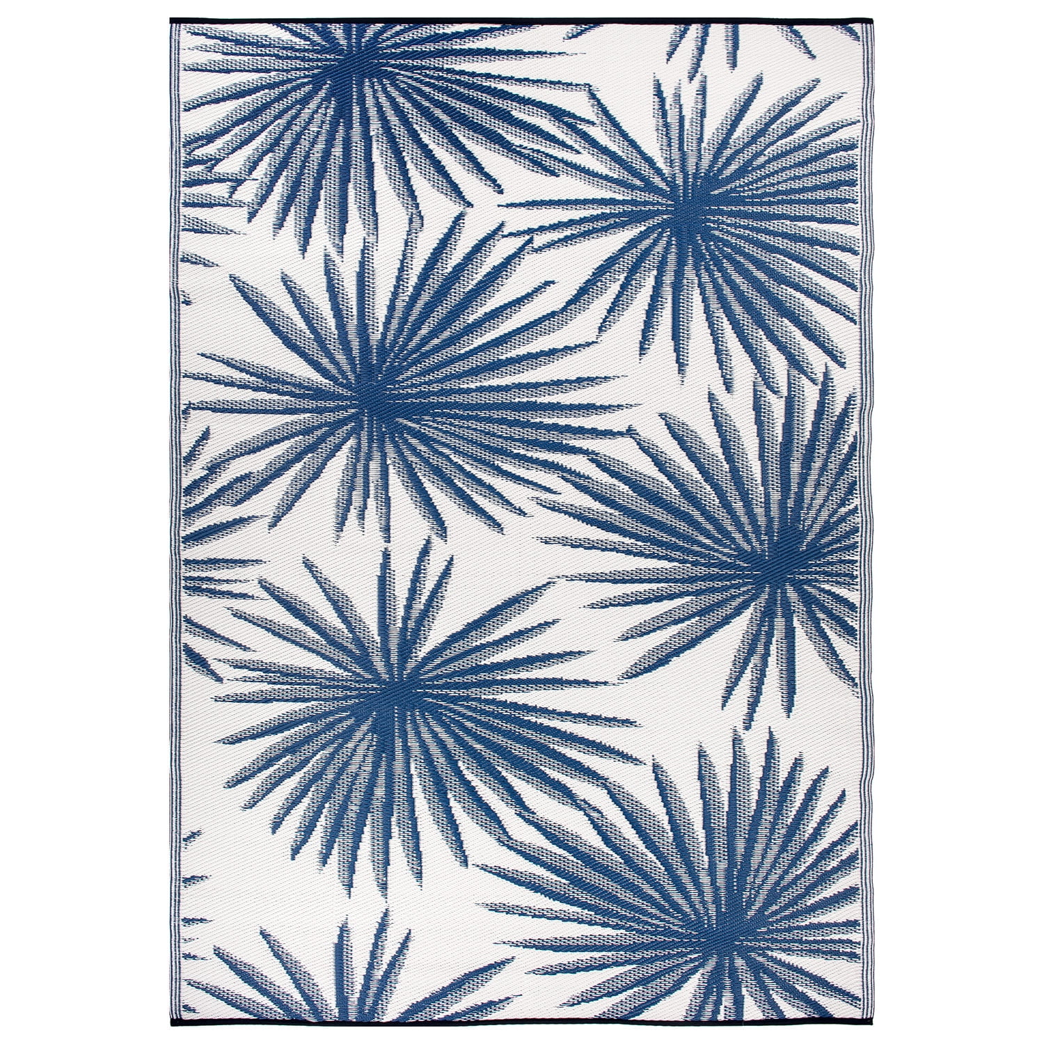 World Rug Gallery Floral Tropical Reversible Recycled Plastic Outdoor Picnic Mat, Camping Rug, RV Rug - NAVY 5'x7'