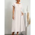 thumbnail image 1 of Harajuku Solid Long Dress Women Summer Casual Short Sleeve O Neck Loose Sundress 2023 Y2K Cotton and Linen Robe Dresses ClothesL Gao Jinjia LED, 1 of 2