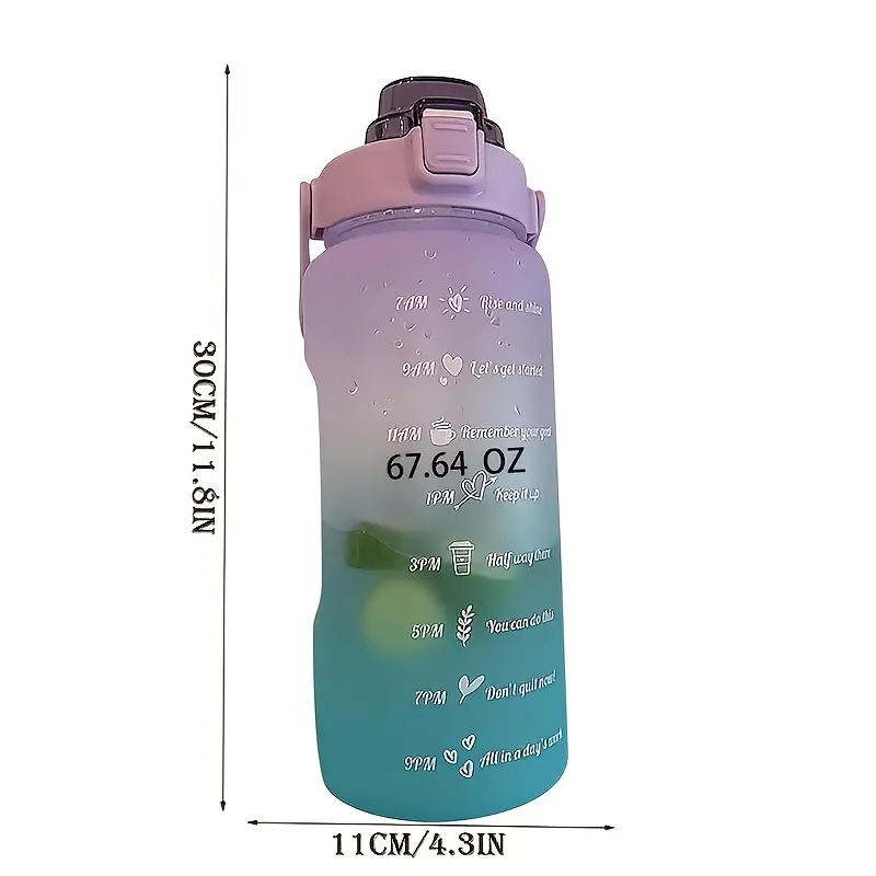 3pcs 67.63 oz/2L Large Capacity green Gradient PC Water Bottle with 3D  Sticker Sports Fitness Portable Straw Cup for Outdoor Travel