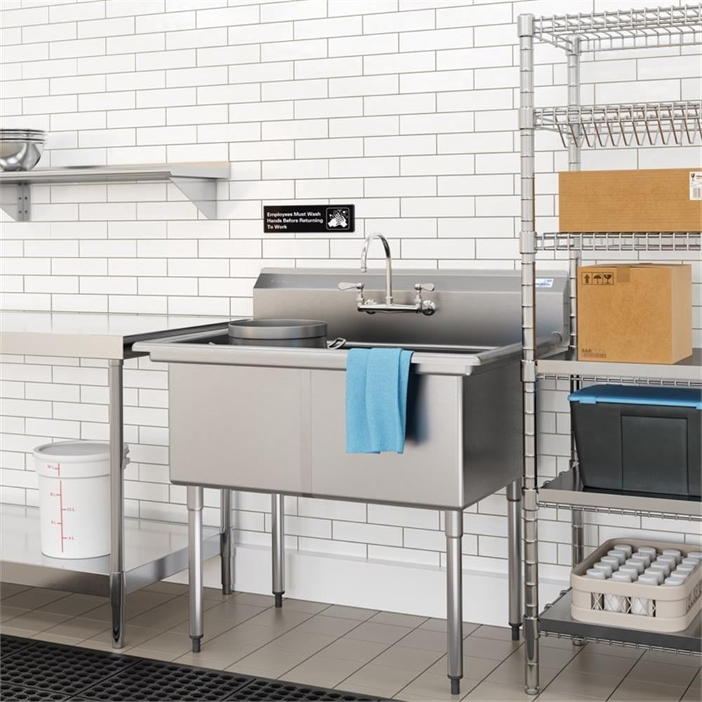 Pemberly Row 42" 18-Gauge 2-Compartment Commercial Sink with Backsplash in Steel