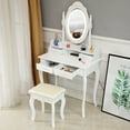 thumbnail image 3 of Vanity Sets with LED Mirror and Bench, Makeup Vanity Table Set, Upgrade Dressing Table Makeup Table Writing Desk with 4 Drawers, Makeup Vanity Set and Cushioned Stool for Girls, 29"Lx16"Wx56"H, Q8698, 3 of 12
