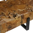thumbnail image 5 of DecMode 46" x 15" Brown Teak Wood Handmade Live Edge Slice Tree Stump Coffee Table with Black Metal Base, 1-Piece, 5 of 15
