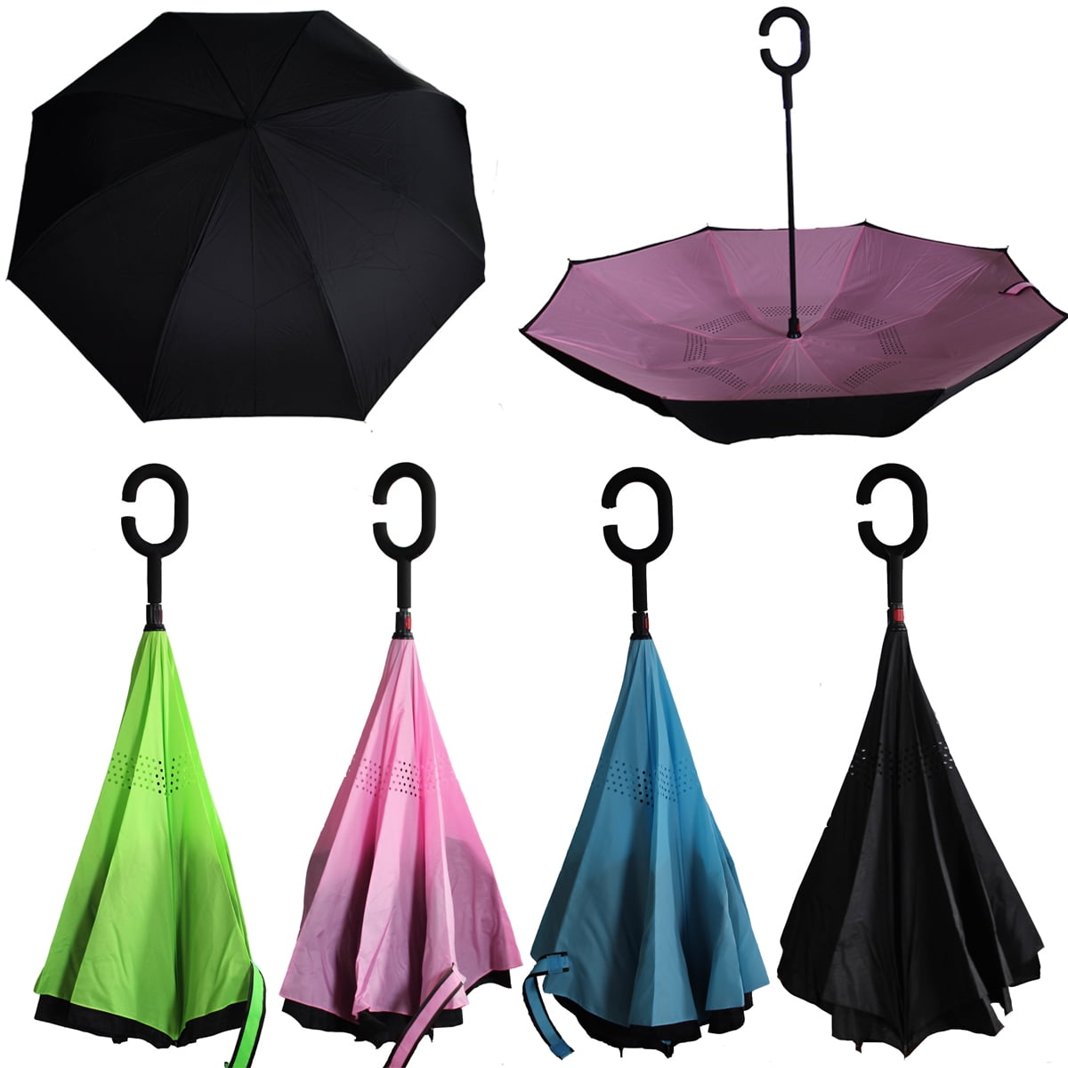 Double Layer Inverted Inverted Umbrella Is Light And Sturdy Green Forest Tree Leaves Sun Light Reverse Umbrella And Windproof Umbrella Edge Night Ref