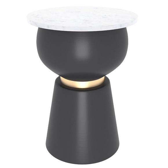 Moderne Marbre et Métal Table d'Appoint - Noir et Blanc et Or Brossé