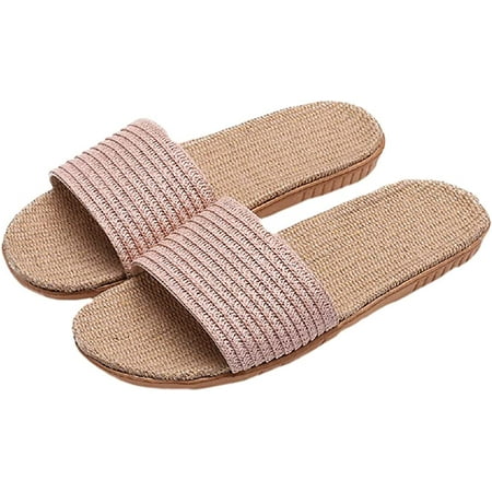 

CoCopeaunt Linen slippers unisex linen summer beach slippers non-slip indoor slippers open toe