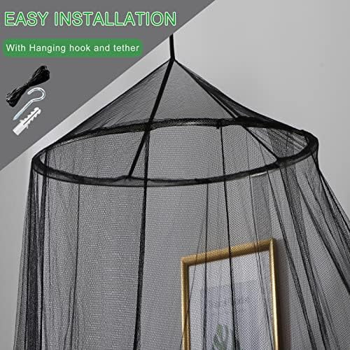 Mosquito Net Bed Canopy for Girls,King Canopy Bed Curtains Queen Size from Ceiling,Dome Mosquito Netting Bed Tent Twin Girls Canopy Bed Decor for Baby Crib,Kid Bed and Adult Beds (Black Dome)