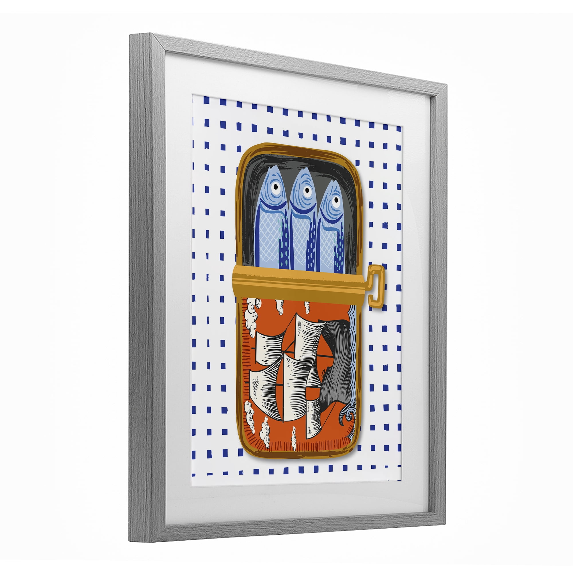 Stupell Industries Retro Nautical Sardines Tin Gray Framed Print Under Glass, design by Arrolynn Weiderhold