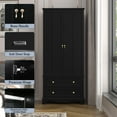 thumbnail image 3 of CBJCBJ 72" Wooden Armoire Wardrobe | Large Capacity Bedroom Clothing Storage Cabinets  With 2 Drawers and 2 Doors + Clothes Hanging Rod |   Bedroom Clothing Armoires Black, 3 of 7