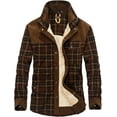 thumbnail image 1 of Chaqueta informal de franela a cuadros con botones y forro polar cálido para exteriores para hombre con bolsillos laterales, 1 of 4