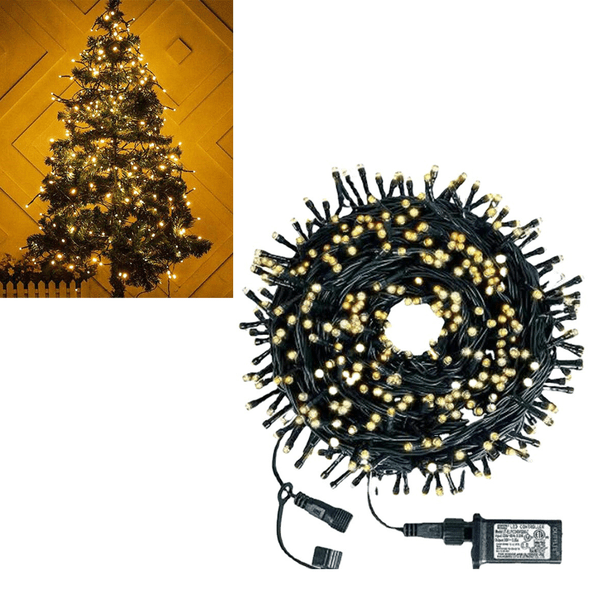 Guirnalda de luces LED de 33 m, 300 LED, color blanco cálido, para interior y exterior, impermeable, 8 modos de iluminación, luces de Navidad, alambre verde, para decoración navideña de bodas y jardin