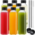 thumbnail image 1 of [Botellas de vidrio para jugo] Snuvid de 18 oz con tapas herméticas y popotes, paquete de 8, 1 of 9