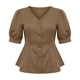 thumbnail image 4 of Xuyuer Women's Fashion Casual Solid Color V-Neck Buttoned Short Sleeve Top, Versatile Blouse for Office Wear, Weekend Outings and Everyday Chic Style, 4 of 7