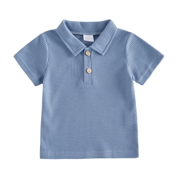 WNVMWI Toddler Short Sleeve Polo Shirts Little Boys Lapel Collar Going Out Tops Kids Casual Basic Tees 12-18 Months Blue