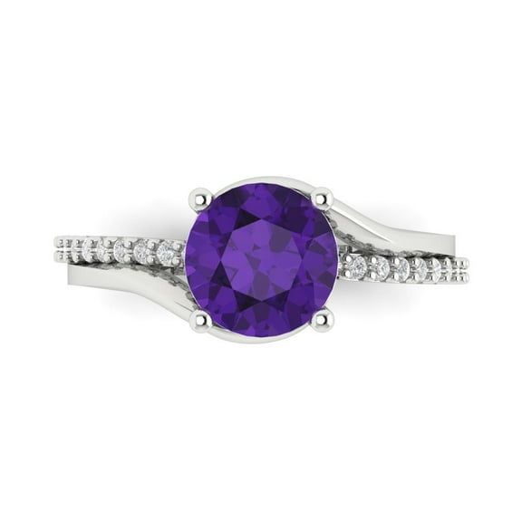 Solitaire with Accents Engagement Ring for Women - 1.71ct Natural Amethyst in 14K White Gold Promise Ring