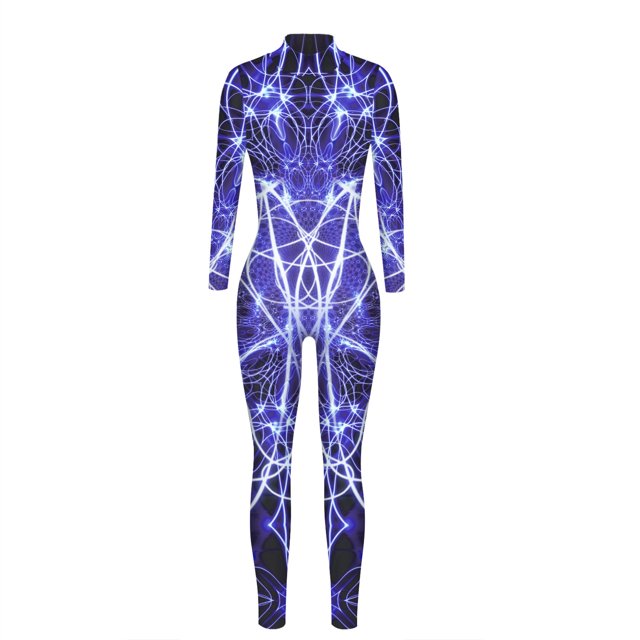 Mono de Halloween para mujer Gibobby Cool Sexy Tech Estético Estampado de manga larga Body(Azul, L)