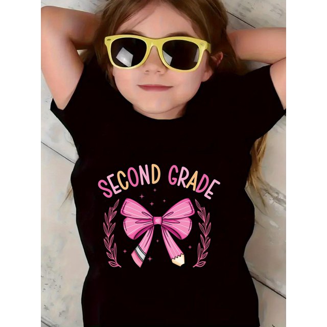 Girls' Second Grade Graphic T-Shirt - Soft Stretchy Shirt, Breathable Kids Top for 2nd Grade Celebration - Machine Washable Cotton Blend Tee, Girls' T-shirts, Nontransparent Material