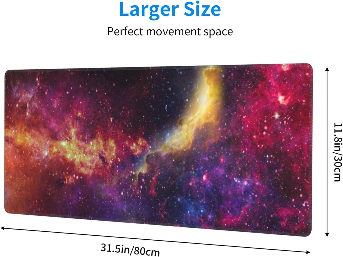 XL Large Gaming Mouse Pad for Desk, Extended Mousepad Desk Mat Desktop, Big Long Beautiful Galaxy in Outer Space Deskpad for Laptop, Keyboard, Computer for Women Office (Rainbow Colors, 31.5*11.8 In)