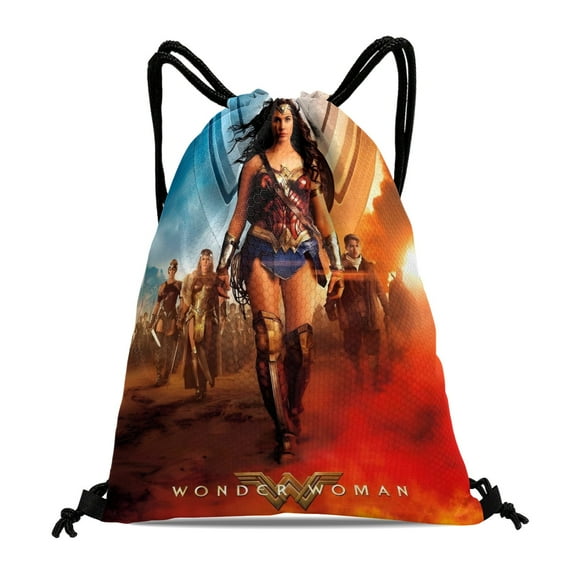 Wonder Woman-theme Drawstring Backpack Sports Gym Bag Water Resistant String Bag Cinch Bag，12''X16''（30X40cm）