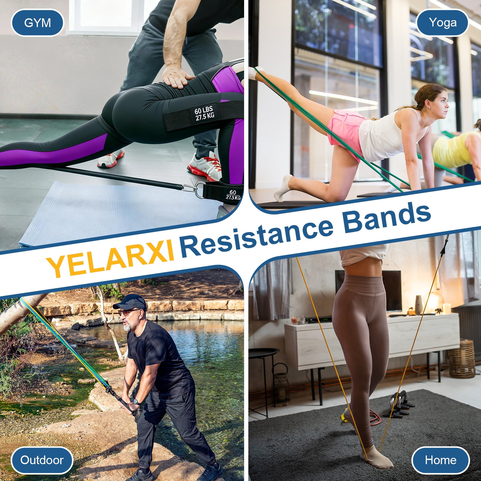 Uxcell Resistance Bands Set, 5 Level Exercise Bands for Working Out with Door Anchor/Handle/Ankle Strap/Pouch, 150LB & Green- Fitting For(Women & Men Home/Gym Train/Yoga)