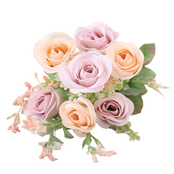 Lavender Artificial Roses Fake Flowers Faux Rose Stems 7 Blooms Home Decor Wedding Centerpiece Floral Arrangement Table Decorations Desk Vase Filler Purple Tones Decor