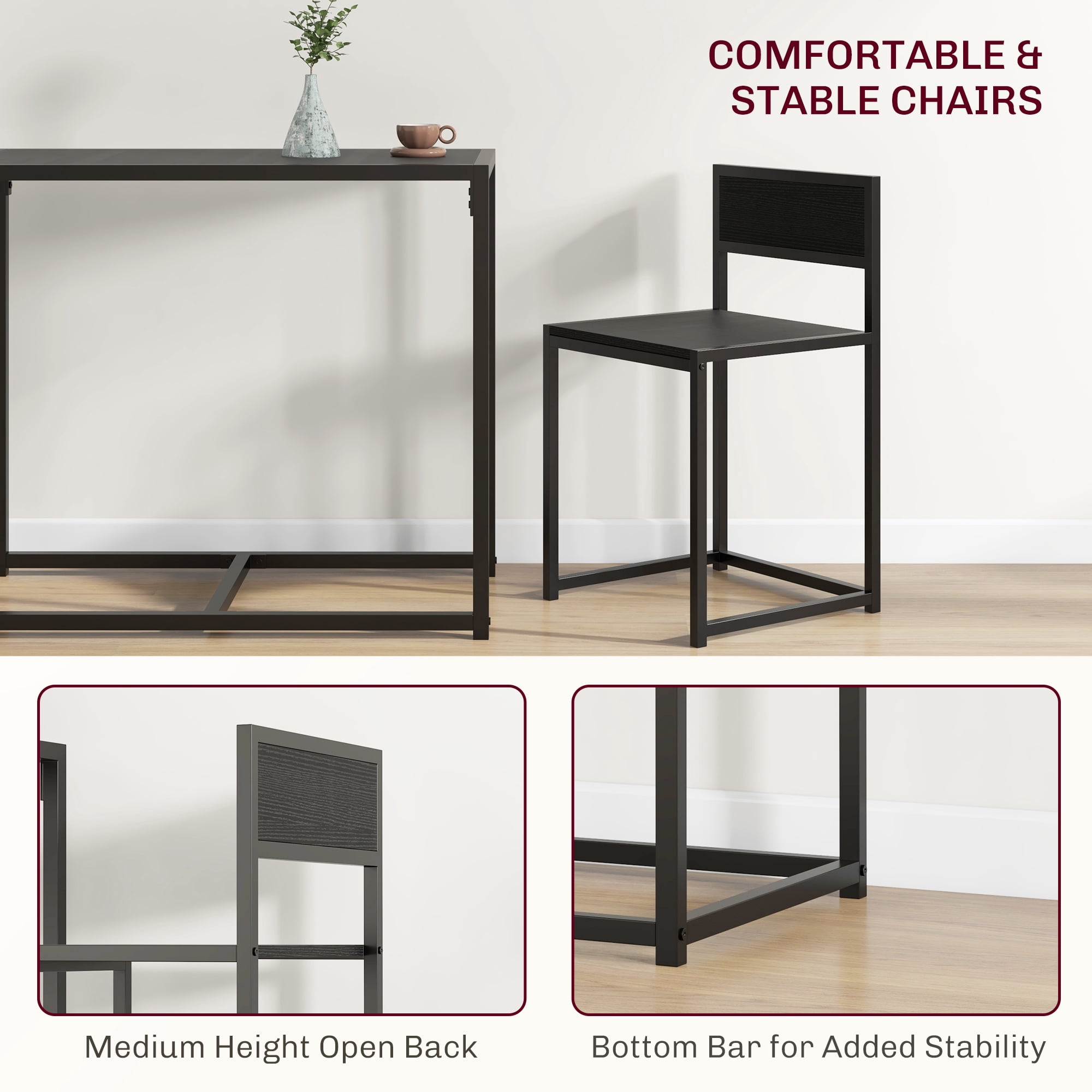 HOMCOM 3-Piece Industrial Dining Table Set for 2 Kitchen Table and Chairs