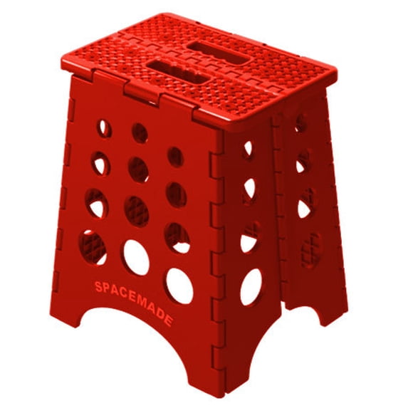Space Made Step Stool SS-15R Single Step With Non Slip Folding Stool With Handle; 385 Pound Weight Capacity; Red; Plastic