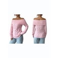 thumbnail image 3 of Womens Sweaters Off Shoulder Long Sleeve Cable Knit Sweater Loose Chunky Work Tops Pink M, 3 of 7
