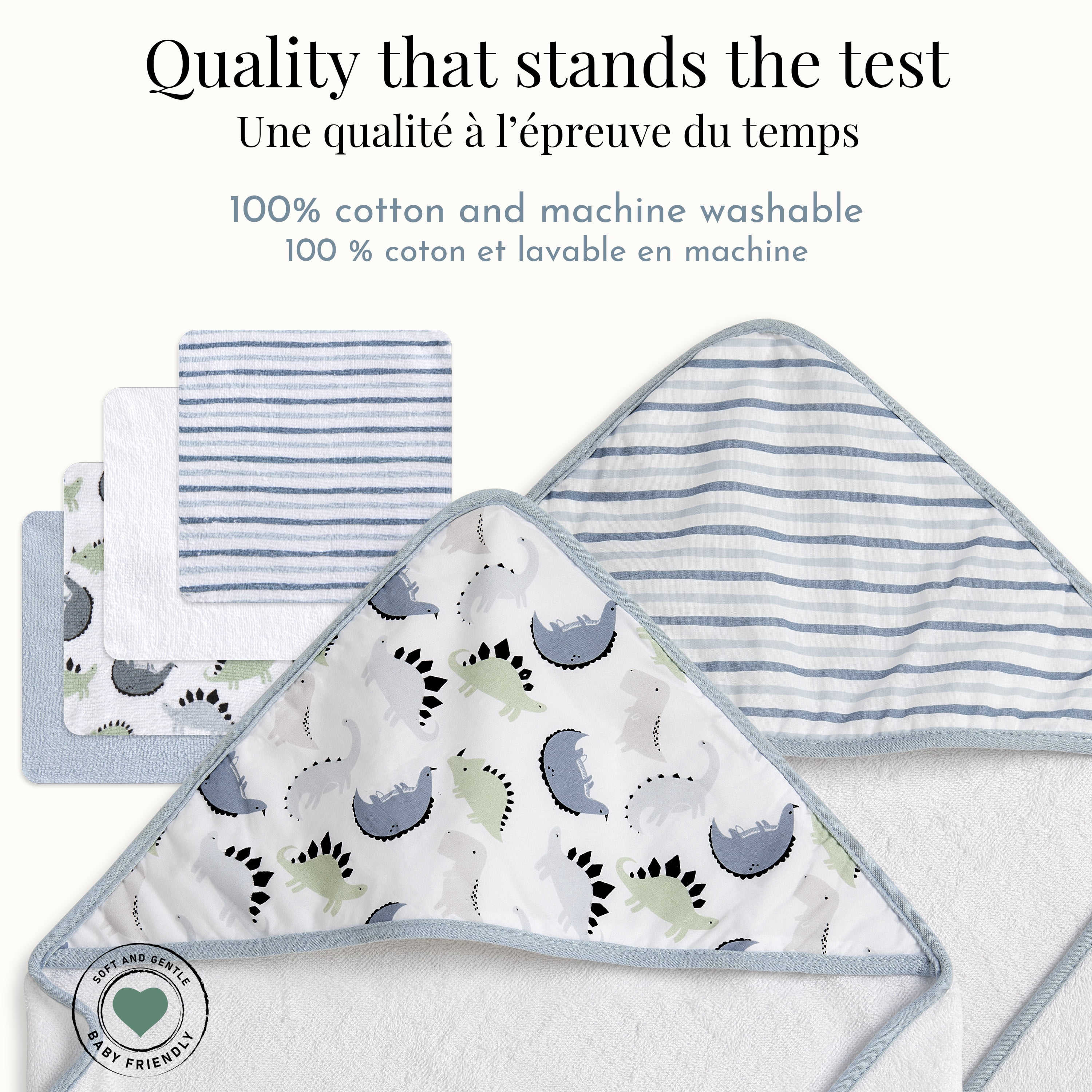 Dream On Me Baby 2 Piece Hooded Towels & 12 - Piece Washcloth Set in Blue Dino Print