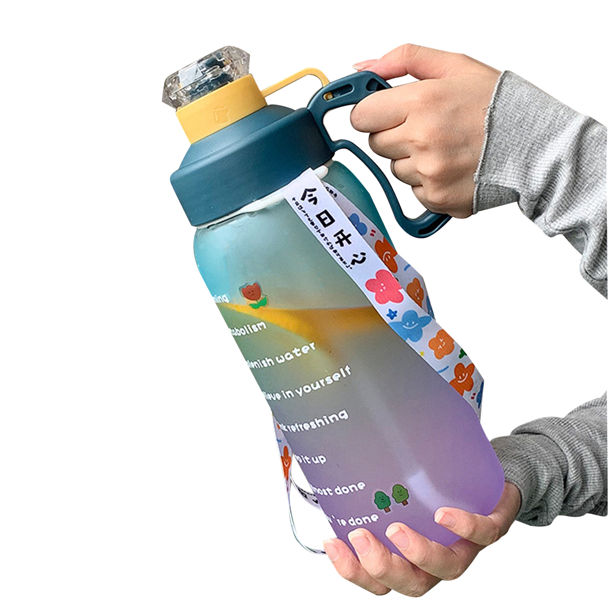 LSFYSZD Large 1800ML Motivational Water Bottle with Time Marker Straw