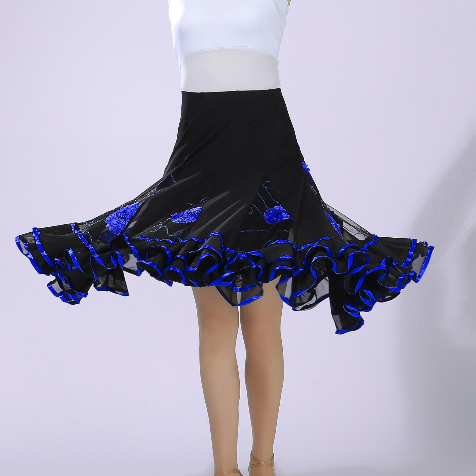 Elegant Ballroom Dance Skirt Dancing Practice Party Long Skirt Dancewear Blue