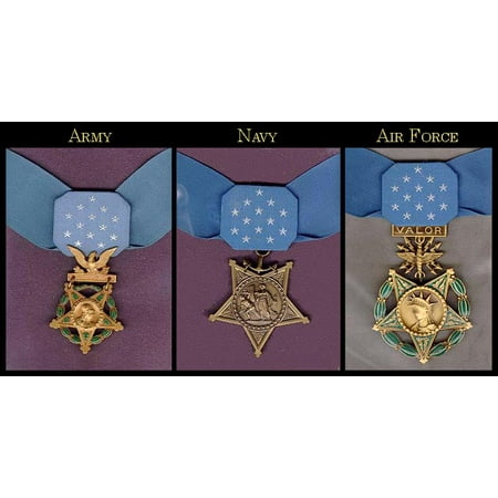 LAMINATED POSTER The Medals of Honor awarded by each of the three branches of the U.S. military, and are, from left t Poster Print 24 x