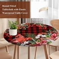 thumbnail image 4 of Cardinal Bird Round Tablecloth, Fitted Table Cover with Elastic for 55"-60" Round Tables, Poinsettia Pine Cones Berry Flowers Red Plaid Table Cloth Outdoor Indoor Dinning Party Waterproof Tablecloths, 4 of 7