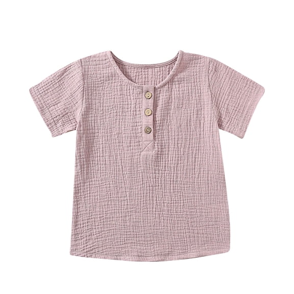 Einccm Toddler Kids Short Sleeve T-Shirt for Boys and Girls - Soft Cotton Round Neck Top with Button Detail, Wrinkled Yarn Texture, 6 Colors, Casual Wear for School and Outdoor