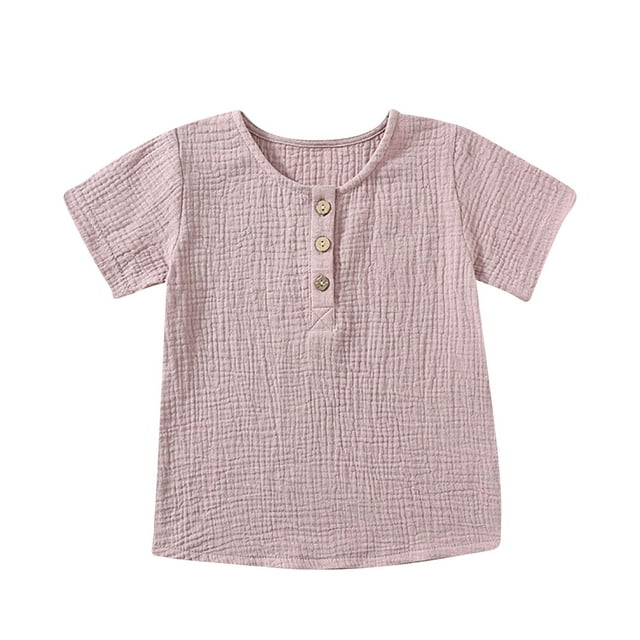 Zpanxa Chemises Garçon Chemise en Fil Froissé Col Rond Manches Longues Haut à Boutons Mode avec Polyester Spandex 2-3 Ans