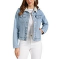 thumbnail image 1 of Chaqueta de mezclilla de forro polar para mujeres, abrigo de mezclilla con cuello de piel sintética, chaquetas de camionero S azul claro, 1 of 6