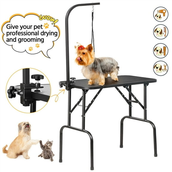 WSSYzyzf  32-inch Foldable Pet Dog Grooming Table w/Adjustable Height Arm - Drying Table for Home w/Noose for Small Dogs Cats, Maximum Capacity Up to 220lbs