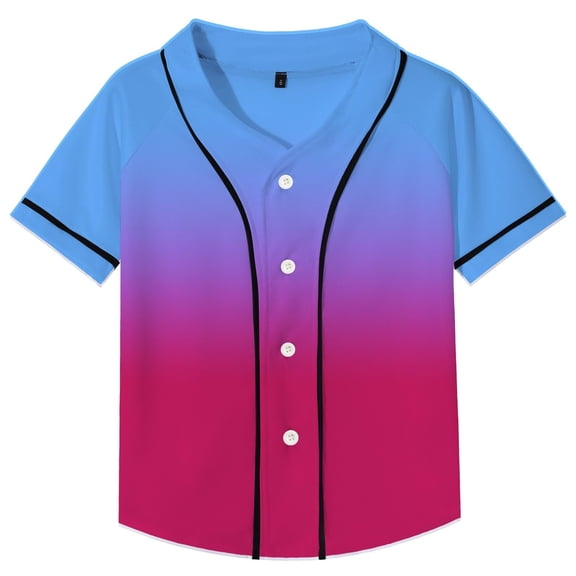 GiLiling Kids Baseball Jersey Button Boys Short Sleeve T Shirt Hip Hop Fashion Casual Sports Solid Color Shirt (Hot Pink, 6-7 Years)