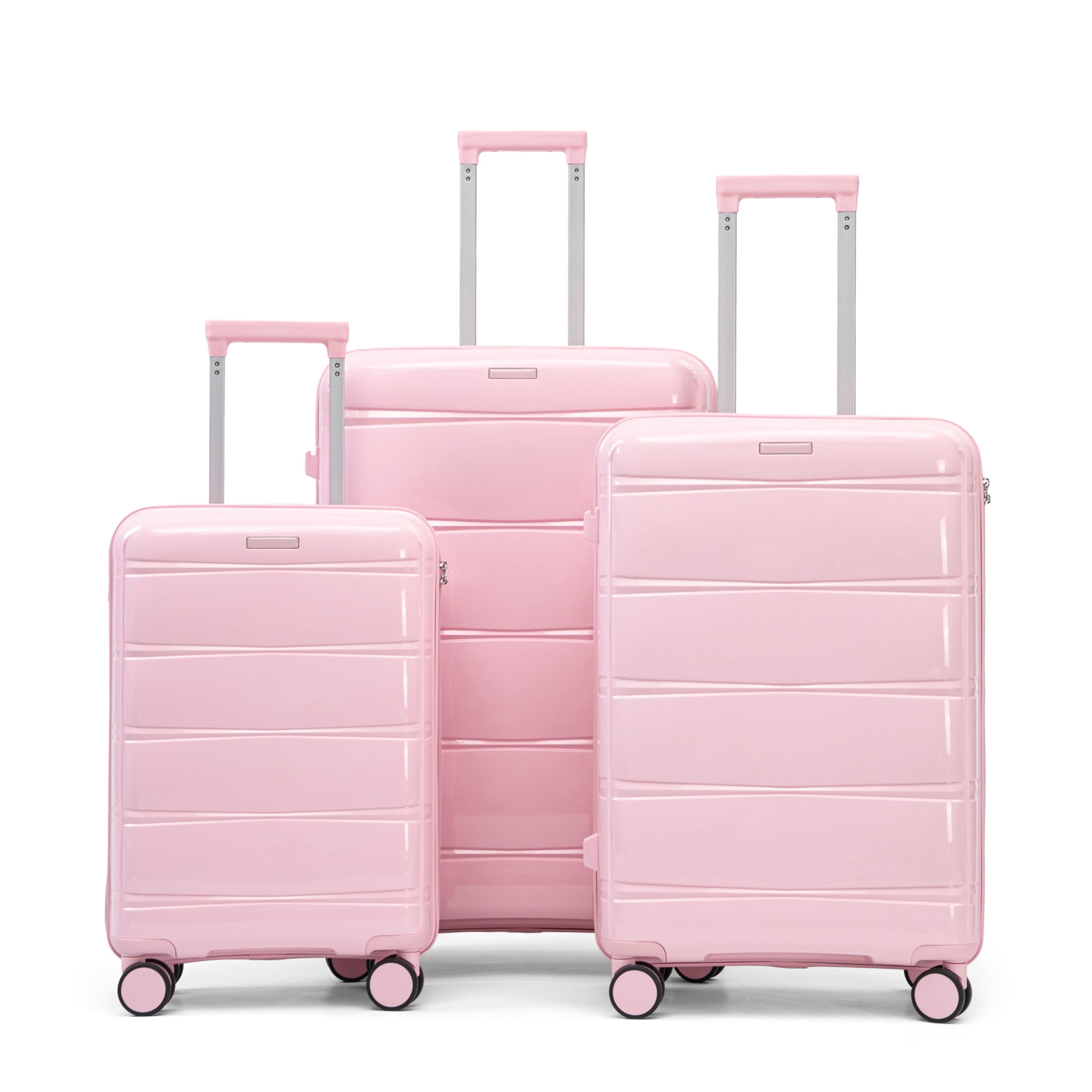 GDF Studio 3-Piece 20"/24"/28" PP Hardshell Travel Luggage Set with Spinner Wheels & Combination Lock, Pink
